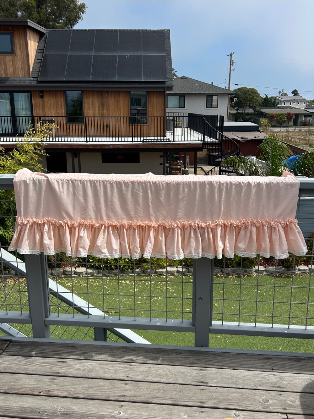 Made in USA Vtg Pink Ruffle Lace Cotton Window Valence Curtain Pair Croscill